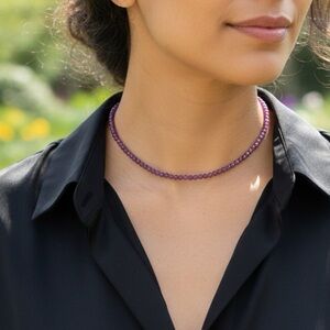 💎🔥 Ruby Red Faceted Gemstone Choker Necklace with Magnetic Clasp